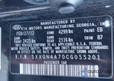 2012 Kia Optima Ex from USA, damaged, VIN 5XXGN4A70CG055201